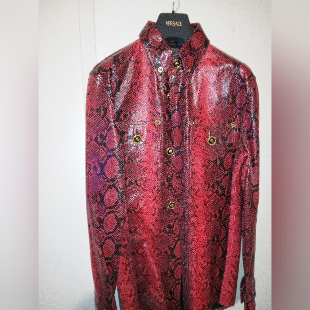 Versace Red and Black Snake Print Shirt